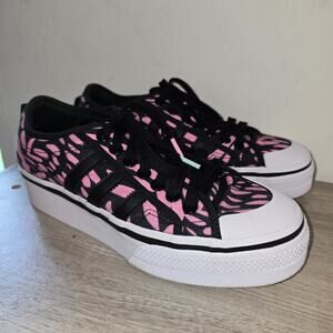 Adidas Nizza Platform Low Black Pink Zebra Mushroom Sneakers Womens US Size 10